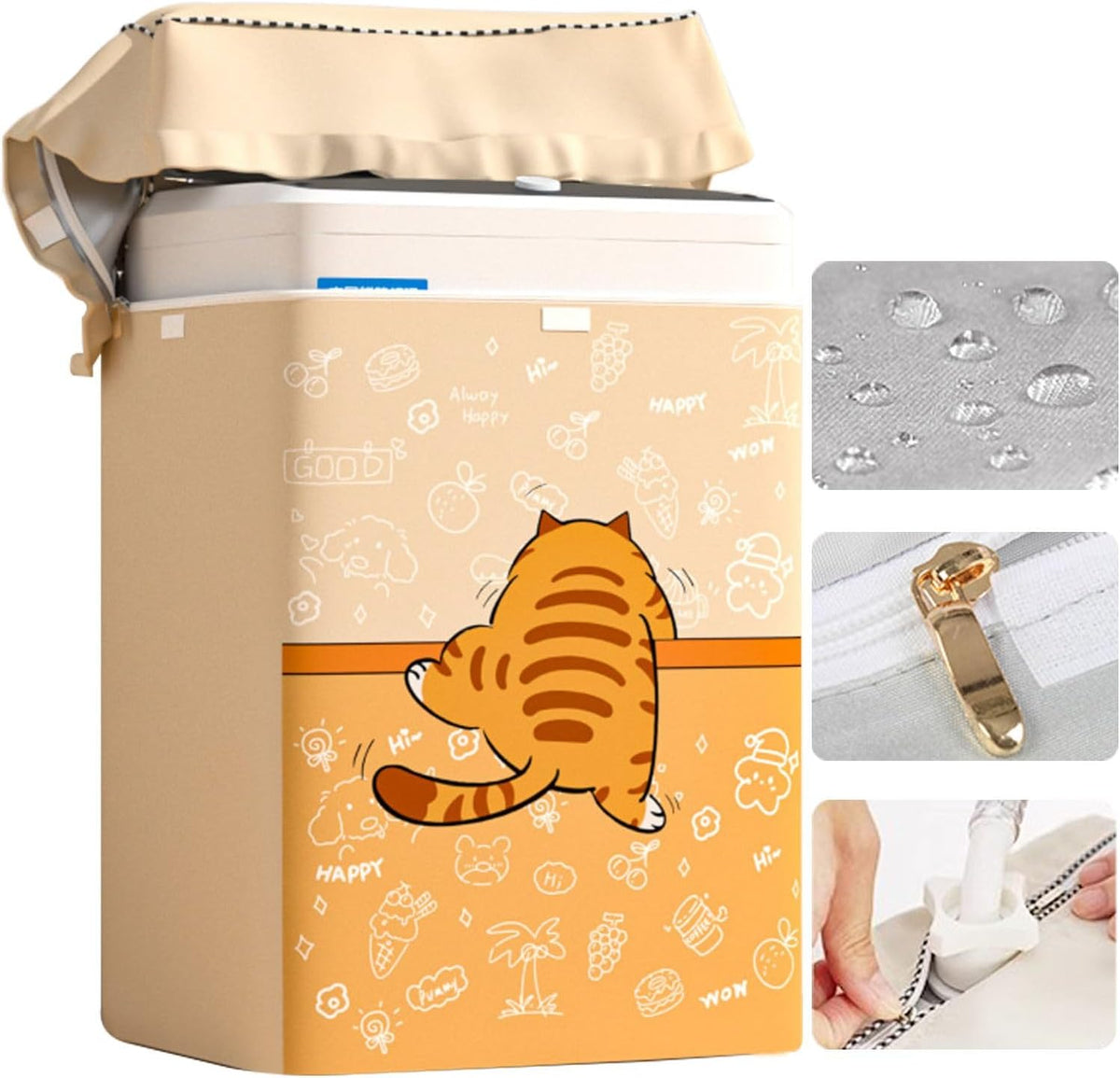 Top Load Washing Machine Cover Waterproof Washer Dryer Cover with Zipper Dustproof Outdoor Full-Automatic Washer Protector Case Laundry Covers 22x22.8x36.2inch (Cat)