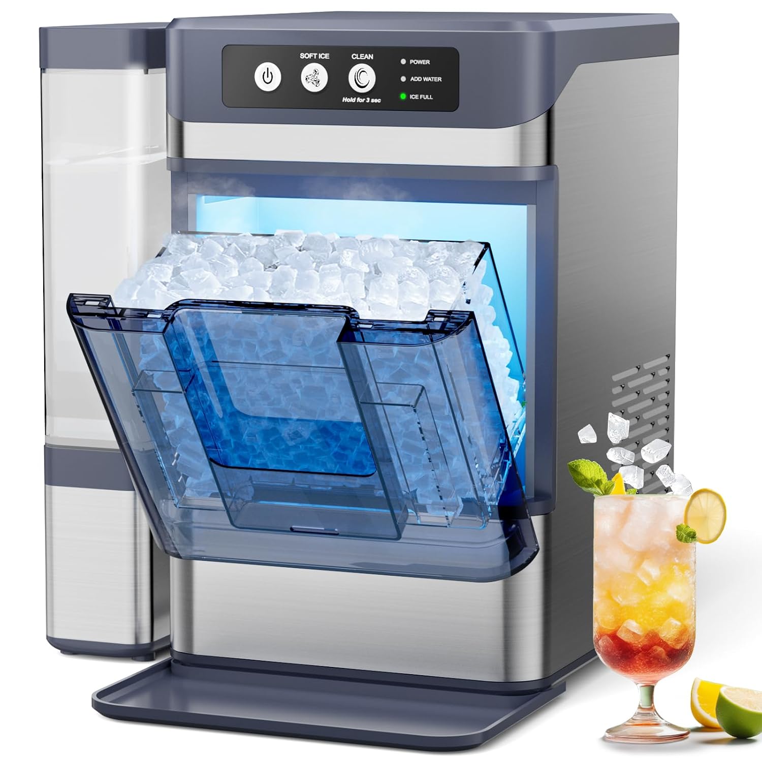 Countertop Ice Maker, 44Lbs/24H Nugget Ice Maker with 0.8 Gallon Water Tank