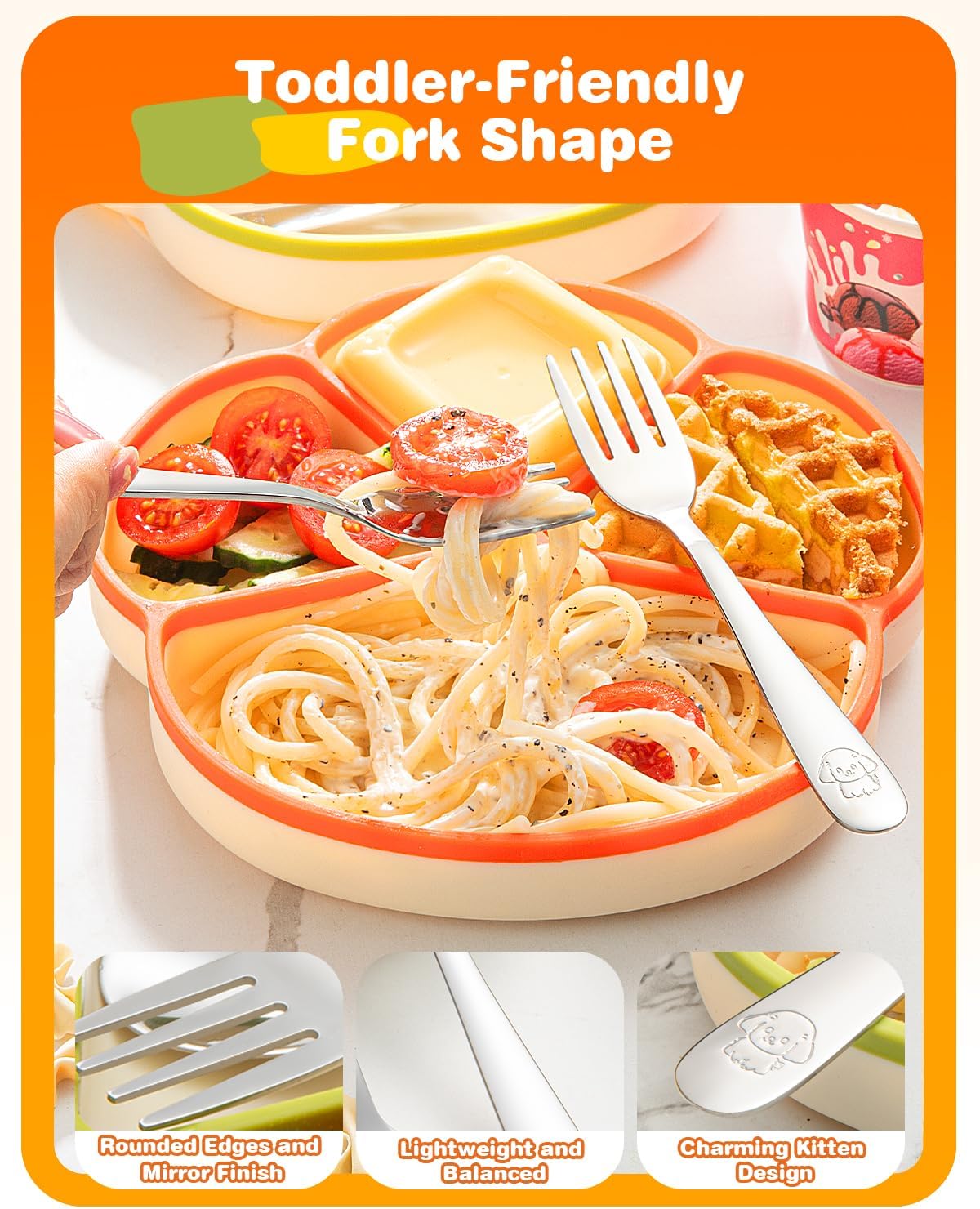 8-Piece Toddler Utensils Set, Food Grade Stainless Steel Kids Silverware Set Including Forks and Spoons, Child-Sized, Dishwasher Safe