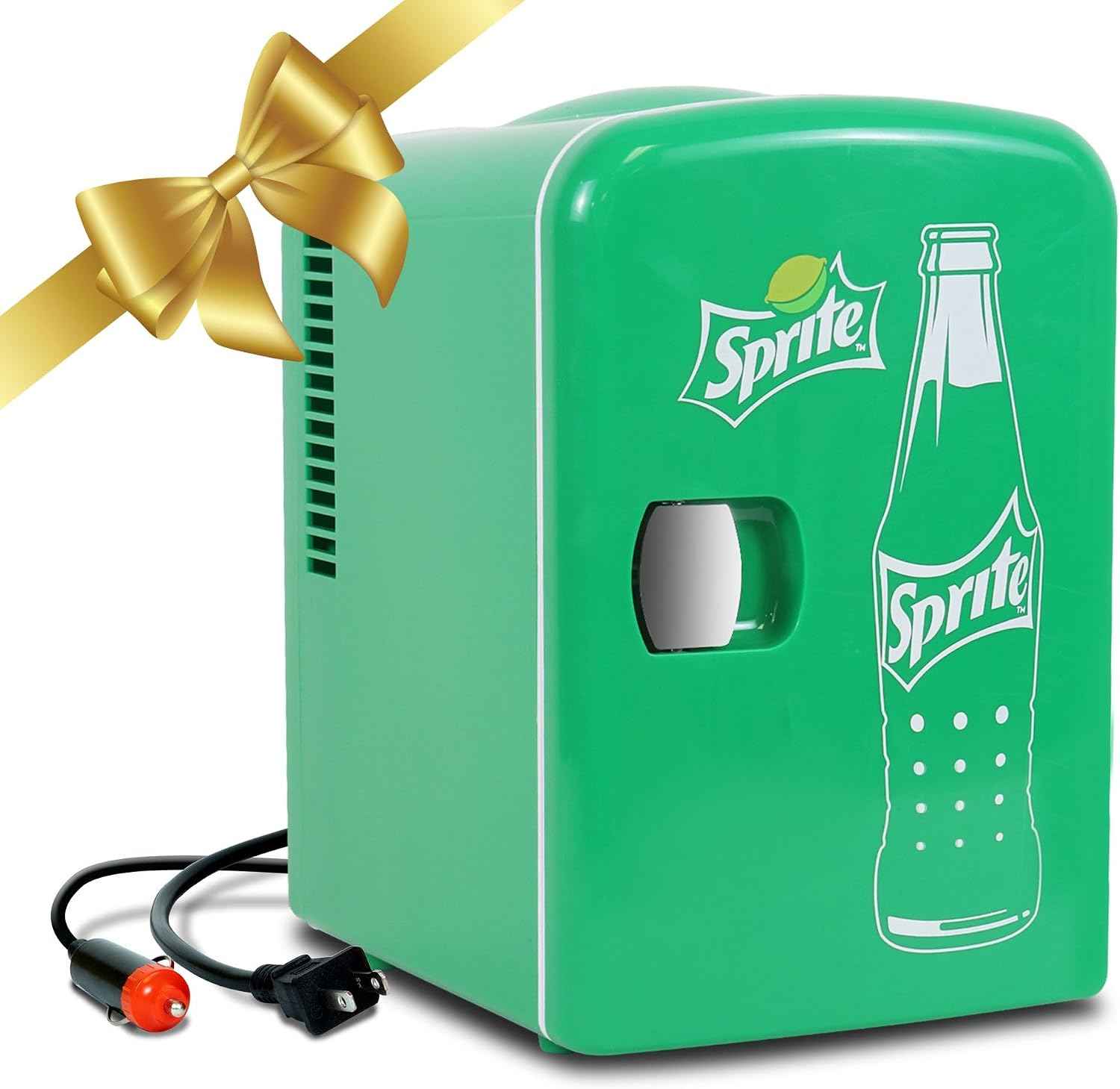 Koolatron Sprite Mini Fridge - 6 Can Refrigerator for Bedroom Office, Portable Table Top Beverage Cooler, 12V 110V Refrigerador For Drinks, Soda, Wines, Use In Car, Dorm, Outdoor, Patio