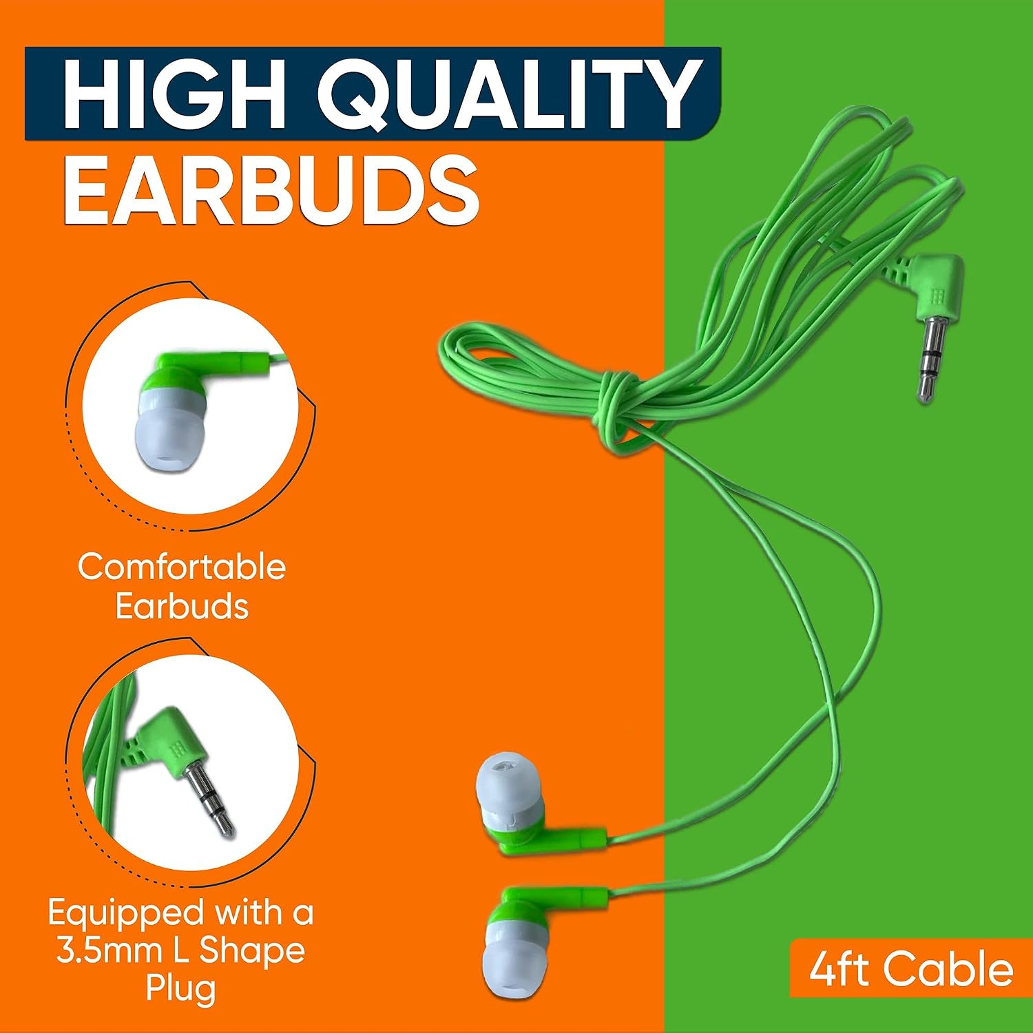 300 Pack Bulk Wired Earbuds, In Ear Headphones with 3.5mm Jack, 4ft Tangle Free Cable, Comfortable Fit, Affordable and Cost Effective, Ideal for School Classroom Testing Students Events Groups, Black