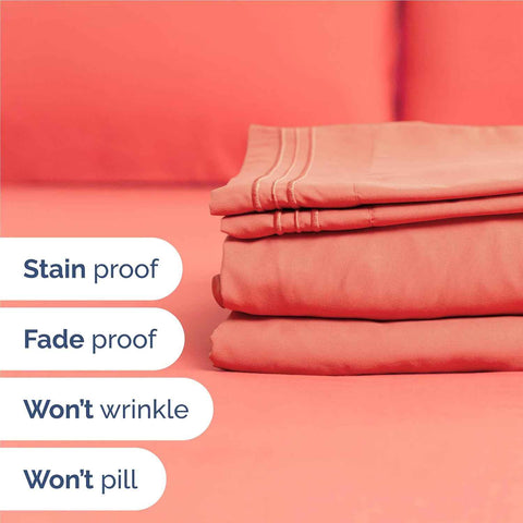 Full Size 4 Piece Sheet Set - Comfy Breathable & Cooling Sheets - Coral
