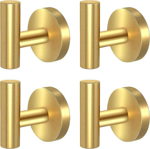 Kruodop Towel Hooks for Bathroom,4 Packs Wall Mount Towel Holder,Black Matte Wall Robe Hook,Stainless Steel Heavy Duty Door Hanger Towel Hook for Kitchen, Bedroom,Hotel,Pool,Coats - Gold