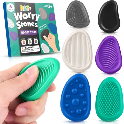 Fidget Toys Adults Sensory Stone: 6 Pack Textured Worry Stone for Autism Kids Calming Down - Fidget Stress Toys for Stress Relief - Small Students Prizes Fidget Toys
