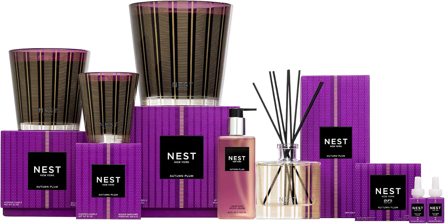 NEST New York Scented Classic Candle, Autumn Plum - 8.1 oz - Up to 60-Hour Burn Time - Reusable Glass Vessel