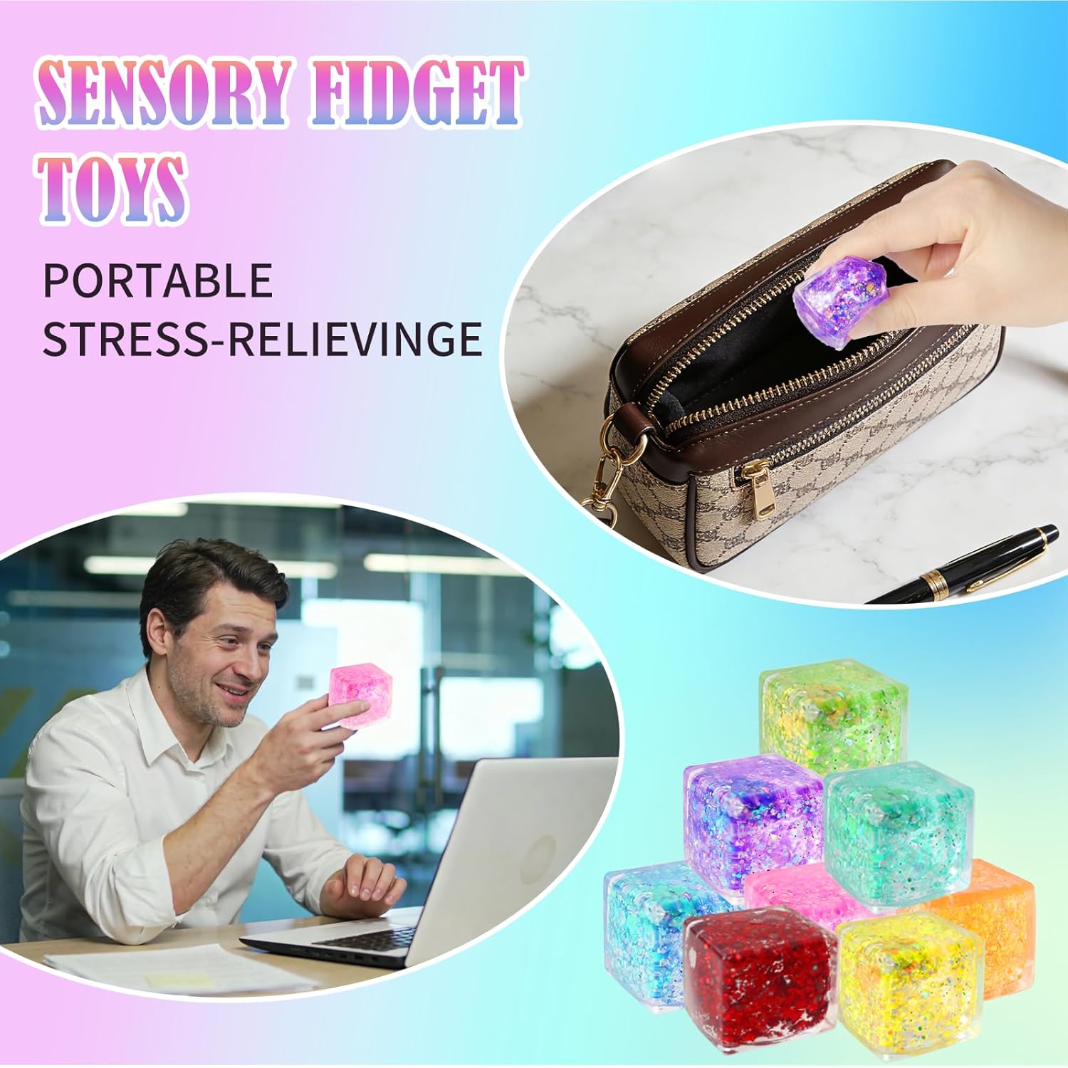 24 Pack Slow Rising Cube Squishy Stress Balls，Stress Cube for Adult