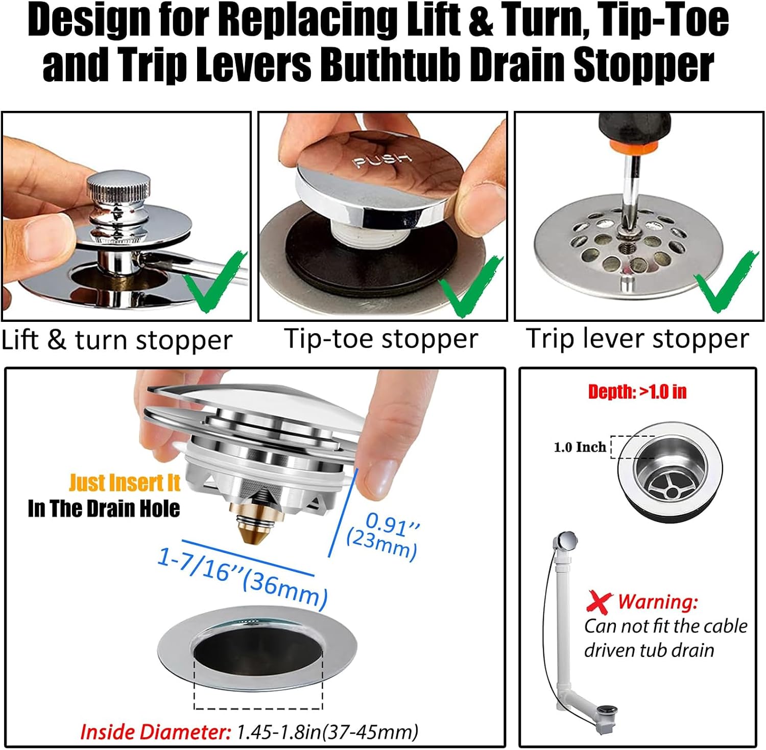 Anlige Bathtub Drain Stopper,Pop Up Tub Stopper and Cover with Hair Catcher