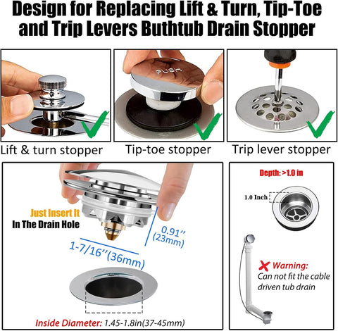 Anlige Bathtub Drain Stopper,Pop Up Tub Stopper and Cover with Hair Catcher