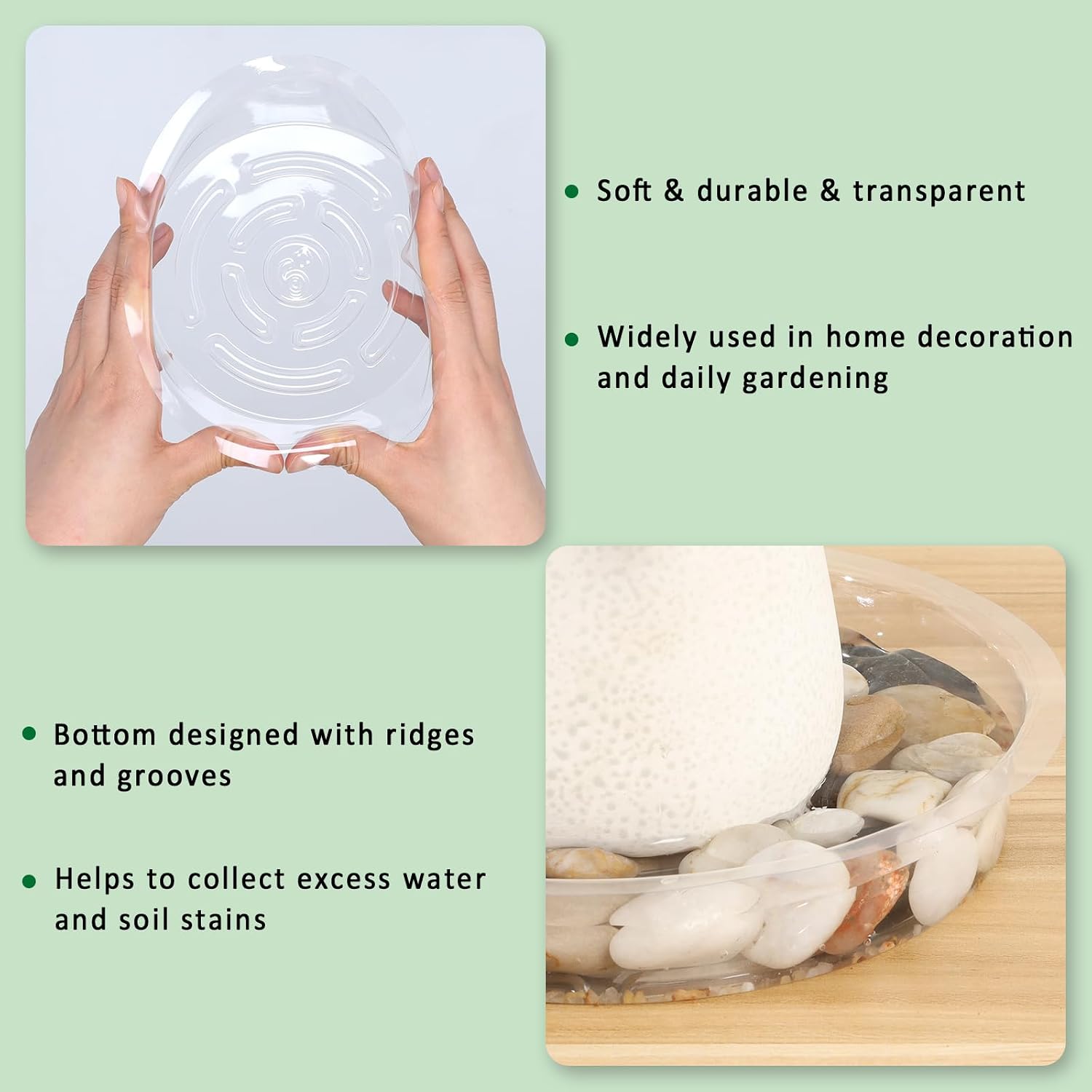 JERIA 40 Pack Clear Plant Saucers（6/8/10/12 Inch）,Plastic Flower Pot Trays,Round Durable Plant Drip Trays for Indoor and Outdoor