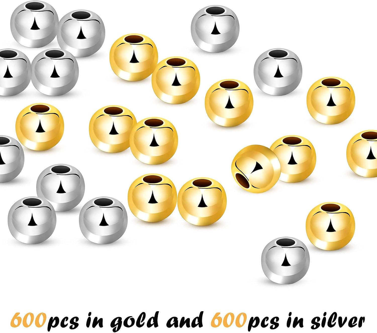 DECYOOL 1200Pcs 4mm Gold Silver Round Beads for Bracelet Jewelry Making