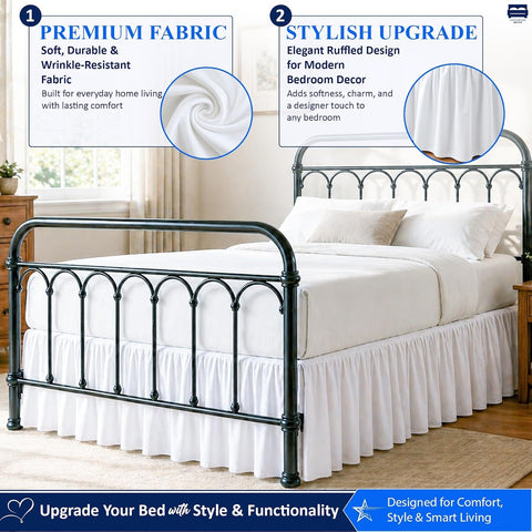 Ruffled Bed Skirt Twin 21-Inch Drop with Split Corners, White