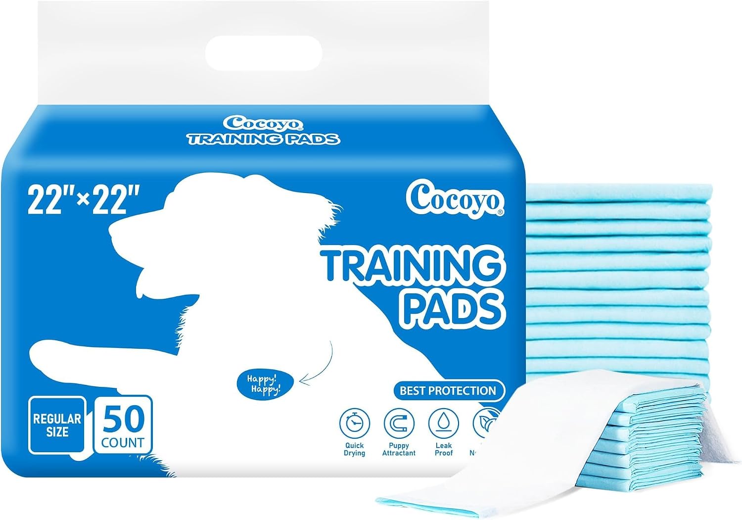 COCOYO Best Value 22"x22" Dog Training Pads 50 Count | Dog Pee | Super Absorbent Puppy Pads, White (Pack of 9)