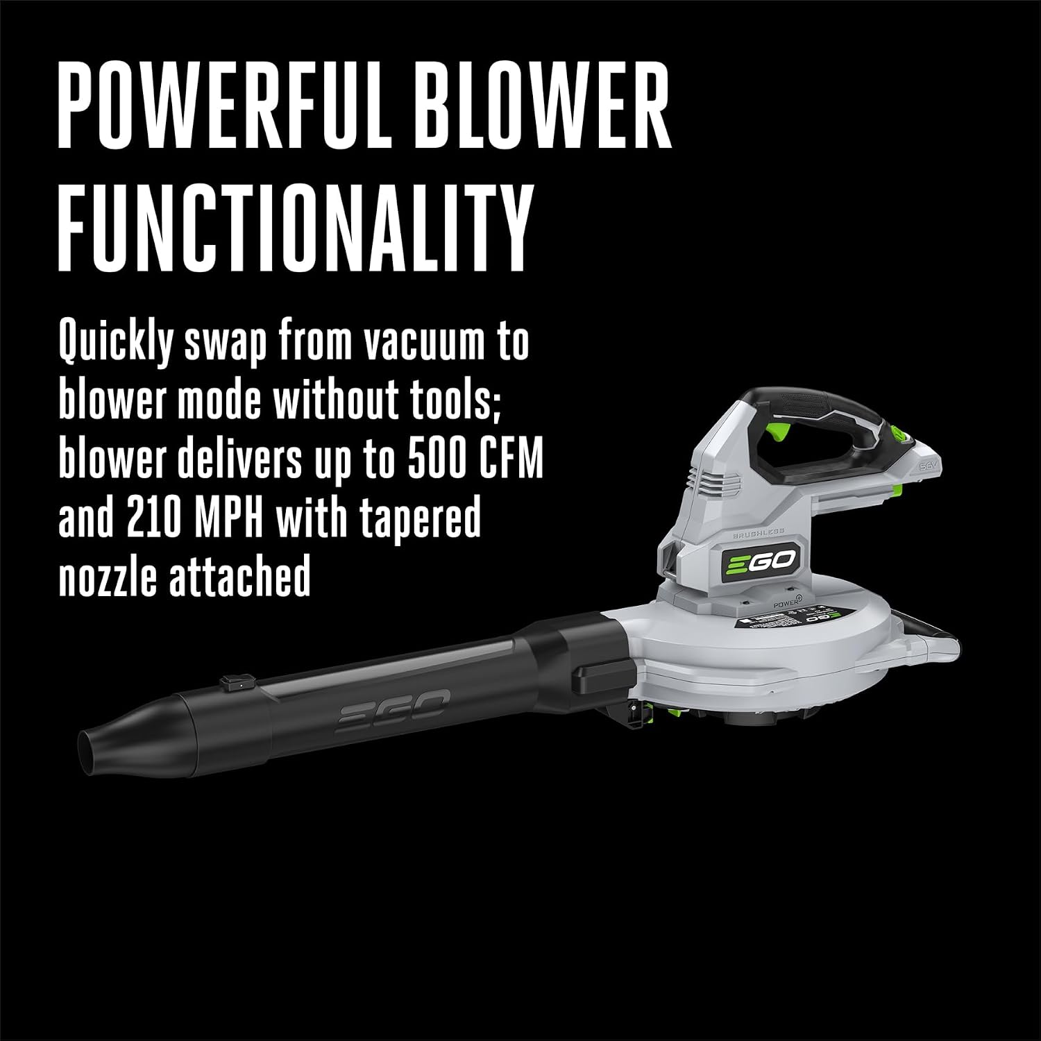 EGO Power+ LV5005 Leaf Vacuum and Mulcher with 500 CFM Blower, 6.0Ah Battery and 320W Charger Included