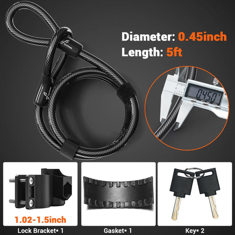 Sportneer Bike Lock: Heavy Duty Anti Theft Bike U Lock with 5ft Security Steel Cable - 17mm Shackle Bicycle U-Locks with 2 Keys & Mounting Bracket for Road Mountain Bike, Size 7.76''x5.02'', 1.64lb