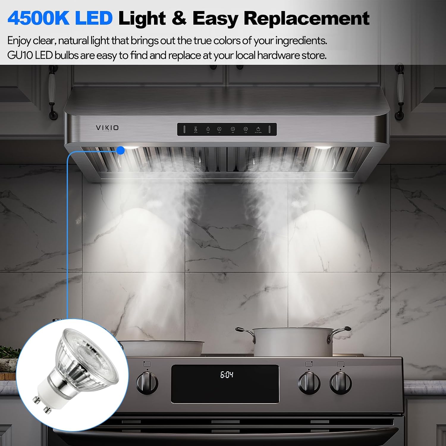 VIKIO HOME 30 Inch Under Cabinet Range Hood 980 CFM, Independent Air Duct, Quiet, 3-Speed Gesture & Touch Control