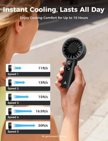 Aecooly Mighty Portable Fan, Powerful Handheld Fan, USB Rechargeable