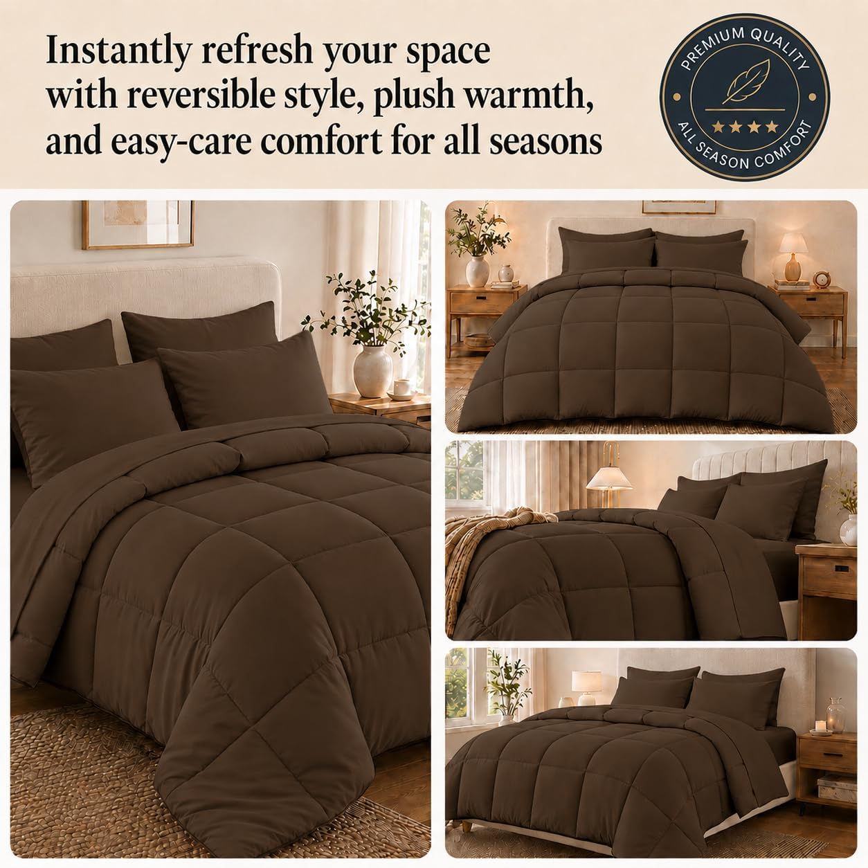 Anluoer King Size Comforter Set, 7 Piece Bed in a Bag King Bedding Sets