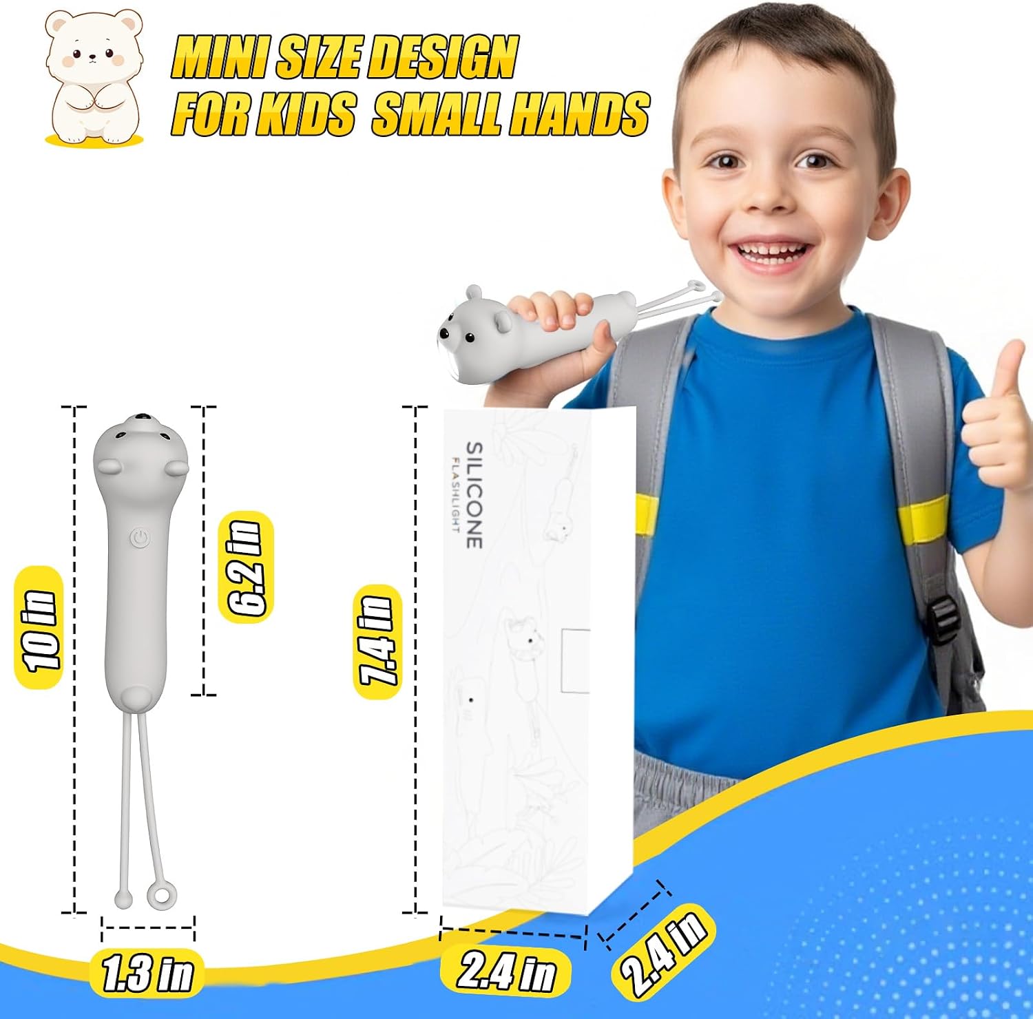 Teprewes Polar Bear Outdoor Kid's Flashlight Rechargeable, Led Flashlight, Fun and Lightweight Flashlight Suitable for Camping and Outdoor Exploration,Christmas Birthday Gift