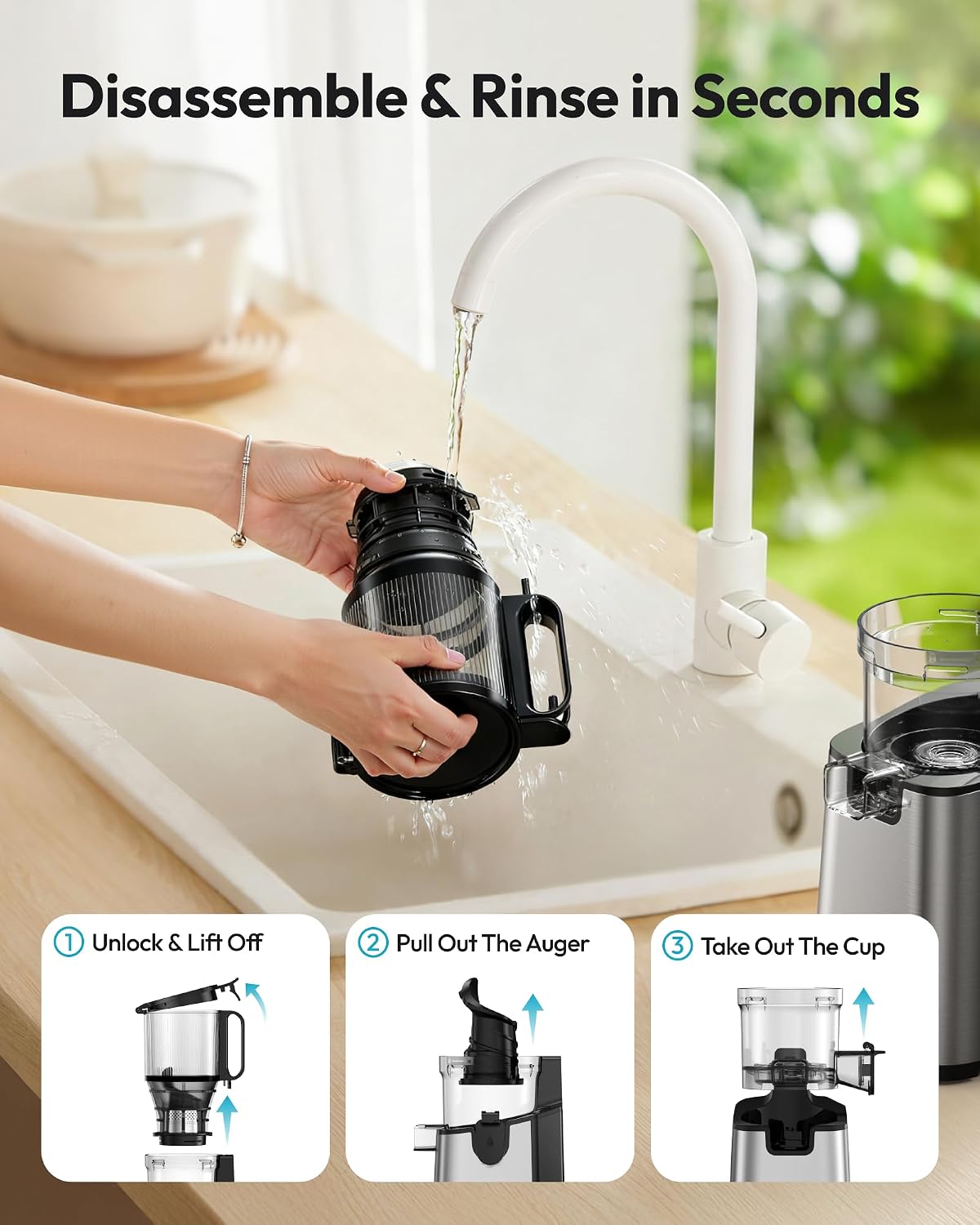EUHOMY Juicer Machines, 5.8" Wide Feed Chute Cold Press Juicer, Black
