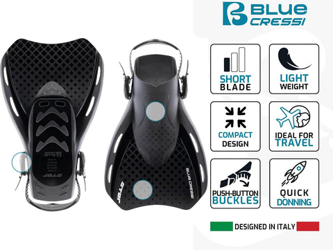 Cressi Star Short Adjustable Open Heel Fins - Light for Travel, Robust and Durable Design - Designed in Italy