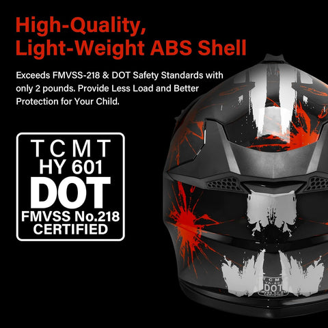 TCMT Youth Kids Dirt Bike Helmet DOT Approved Full Face Motocross Gear
