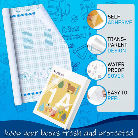 Chell Clear Contact Paper for Books, Adhesive Book Cover, 17.5 in x 30 ft
