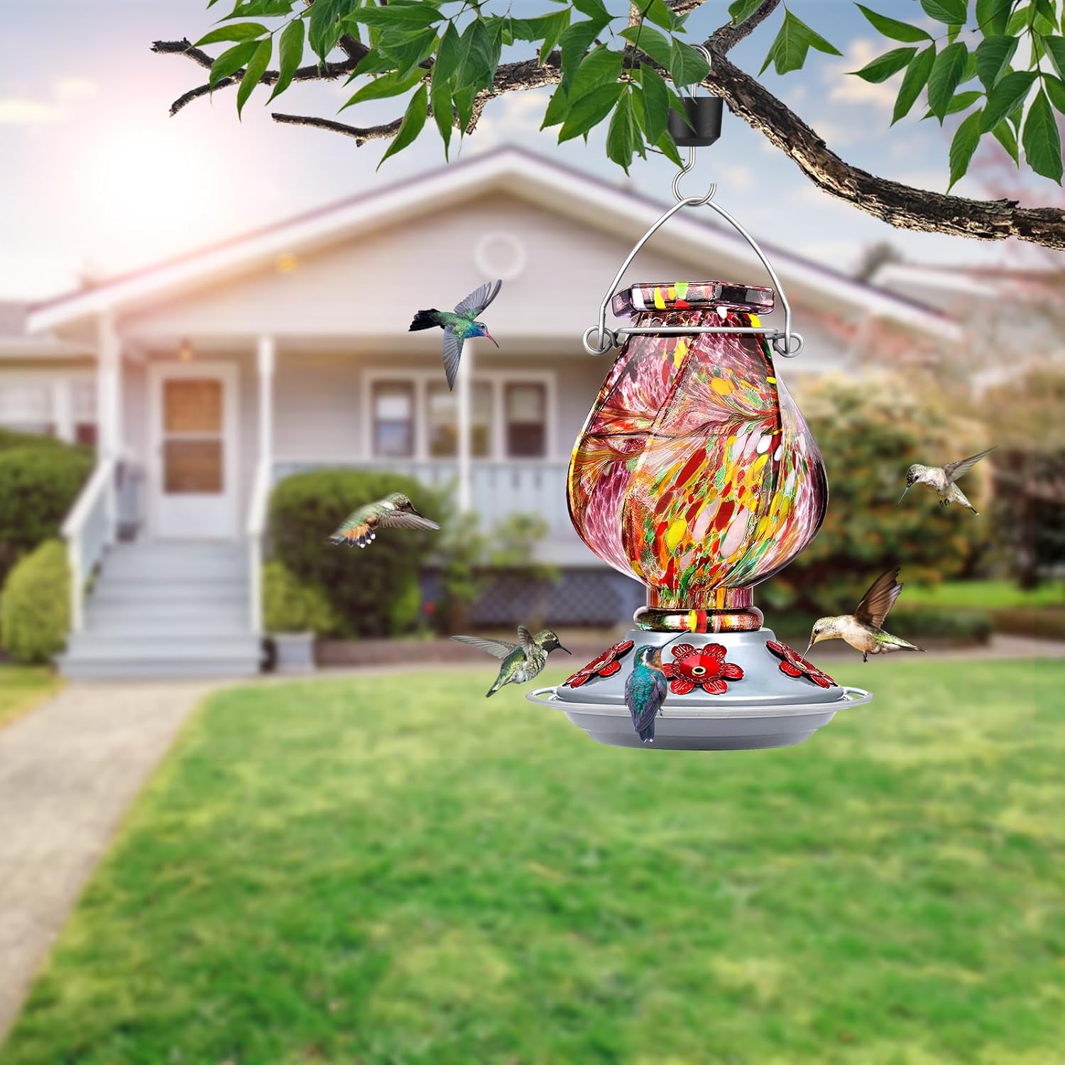 BOLITE Hummingbird Feeders for Outdoors Hanging, Hand Blown, Purple, 22oz