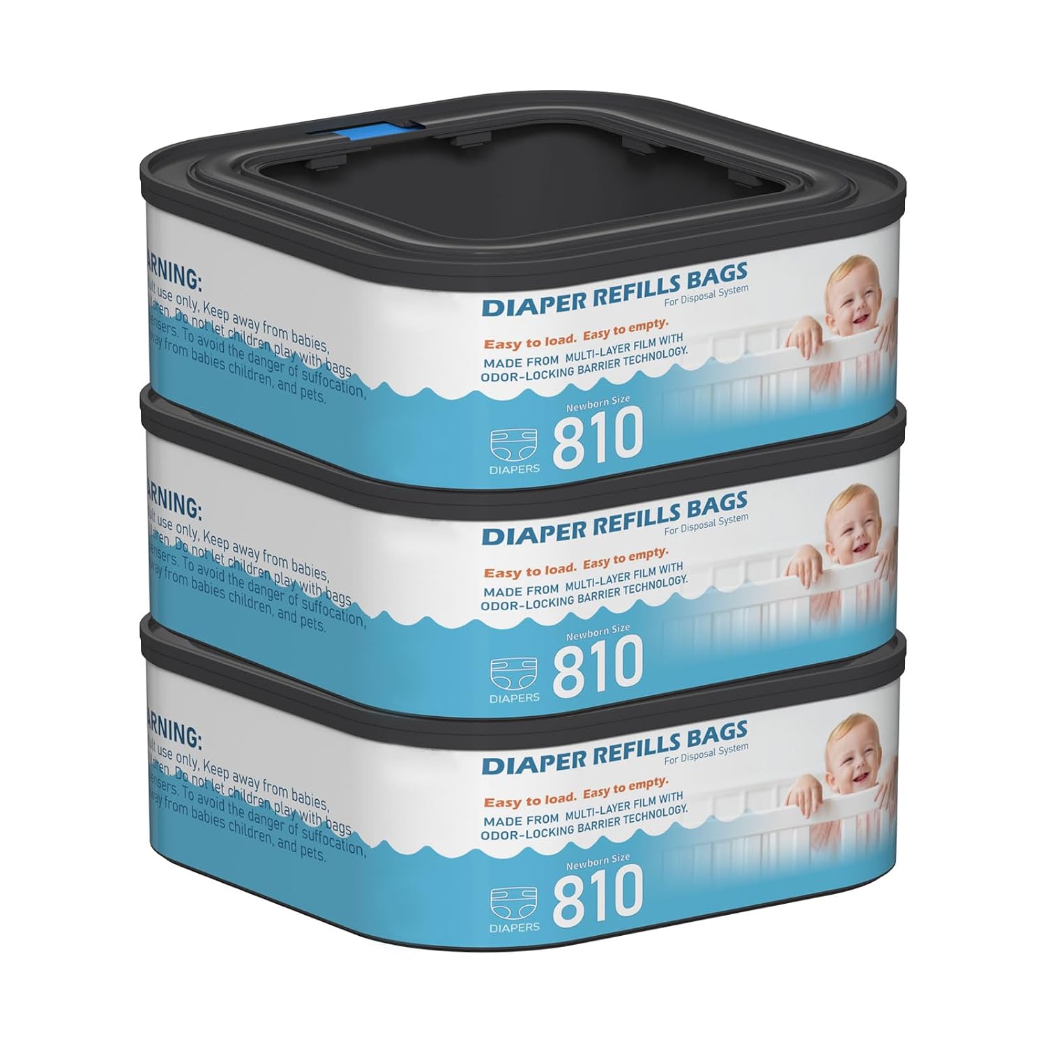 Jumbo Square Refills Disposal Bags Refill Compatible with Diaper Genie Classic, Compact, Premier and Select Pails, Hold Up to 810 Newborn-Sized Diapers Per Refill, Pack of 3