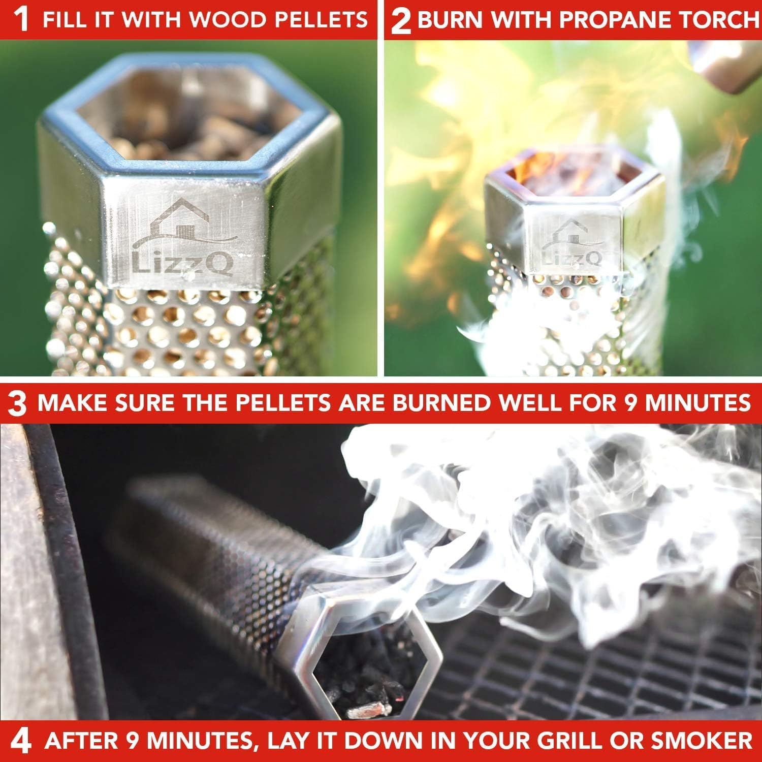 LIZZQ Premium Pellet Smoker Tube 12" (Set of 2) 5 Hours of Billowing Smoke