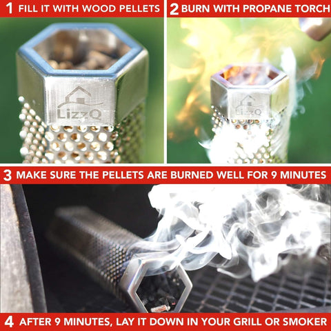 LIZZQ Premium Pellet Smoker Tube 12" (Set of 2) 5 Hours of Billowing Smoke