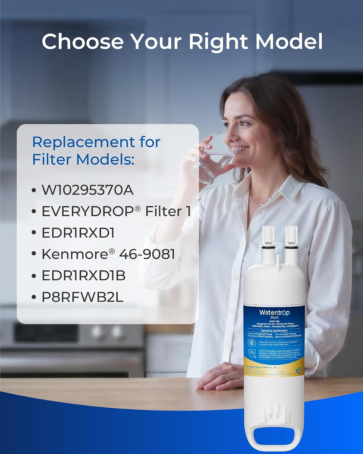 Waterdrop Plus EDR1RXD1 Water Filter, Replacement for W10295370A, 3 Pack