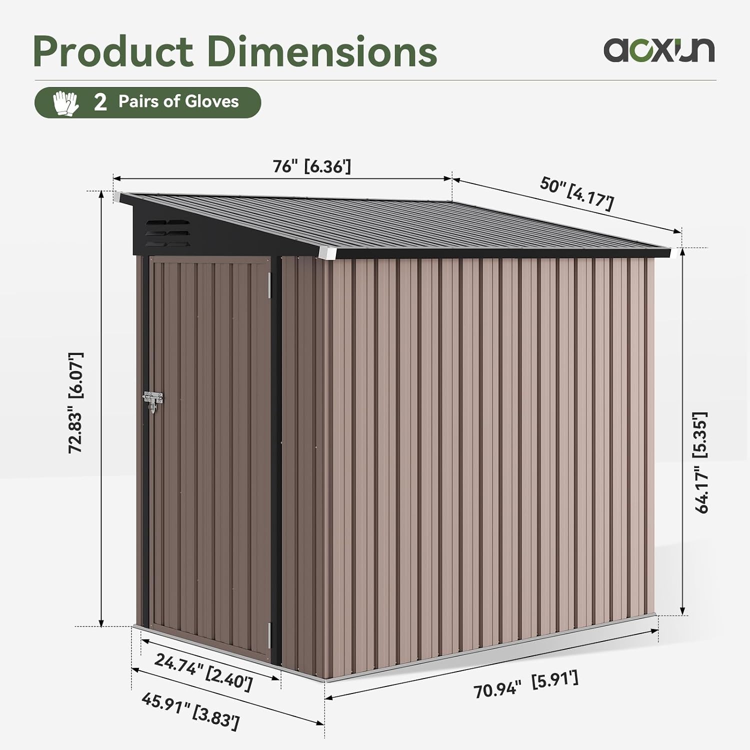 Aoxun 6' x 4' Lean to Shed Outdoor Steel Garden Utility Cabinet with Lockable Door Waterproof & Rust-Proof for Yard, Patio, Backyard (Brown)