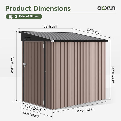 Aoxun 6' x 4' Lean to Shed Outdoor Steel Garden Utility Cabinet with Lockable Door Waterproof & Rust-Proof for Yard, Patio, Backyard (Brown)