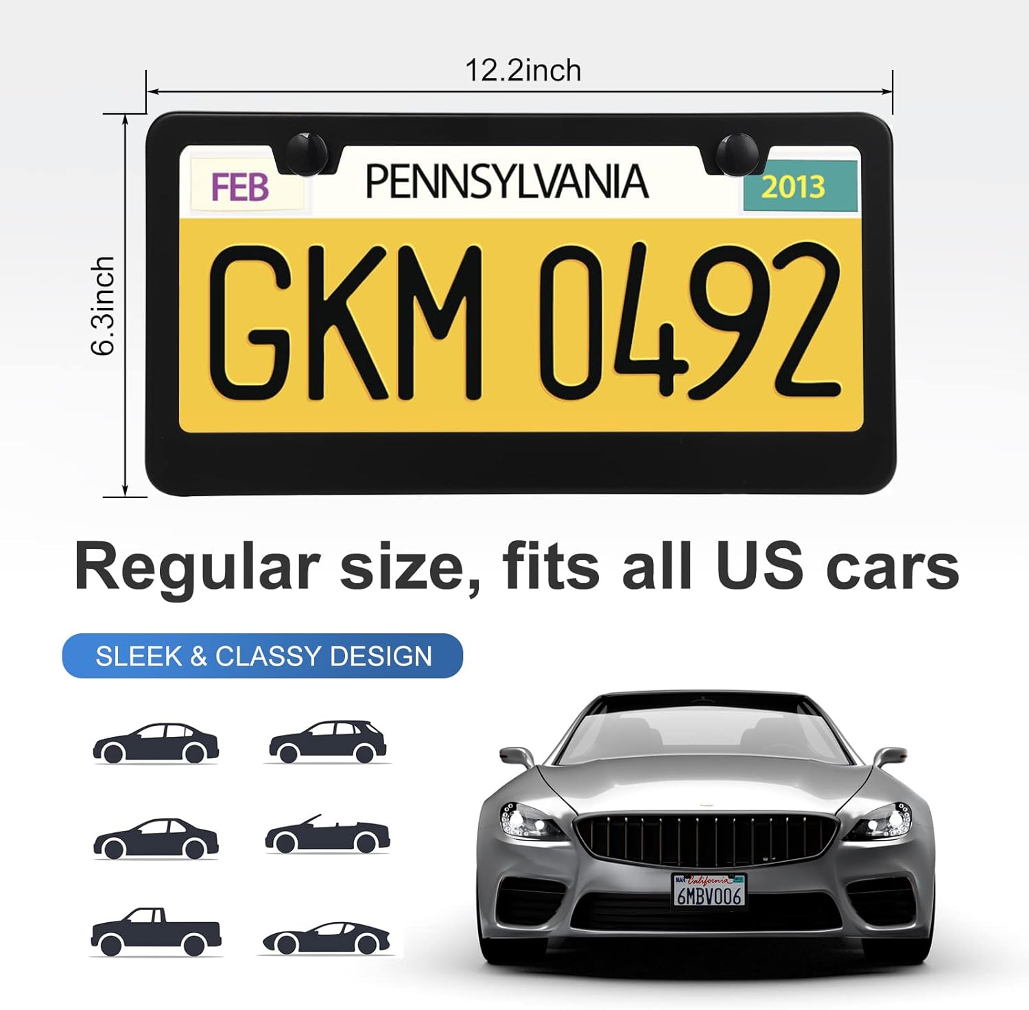 QUANQIUFEI 2 Pack License Plate Frames, Stainless Steel Car License Plate Cover Car Accessories with Screw Caps (Black)
