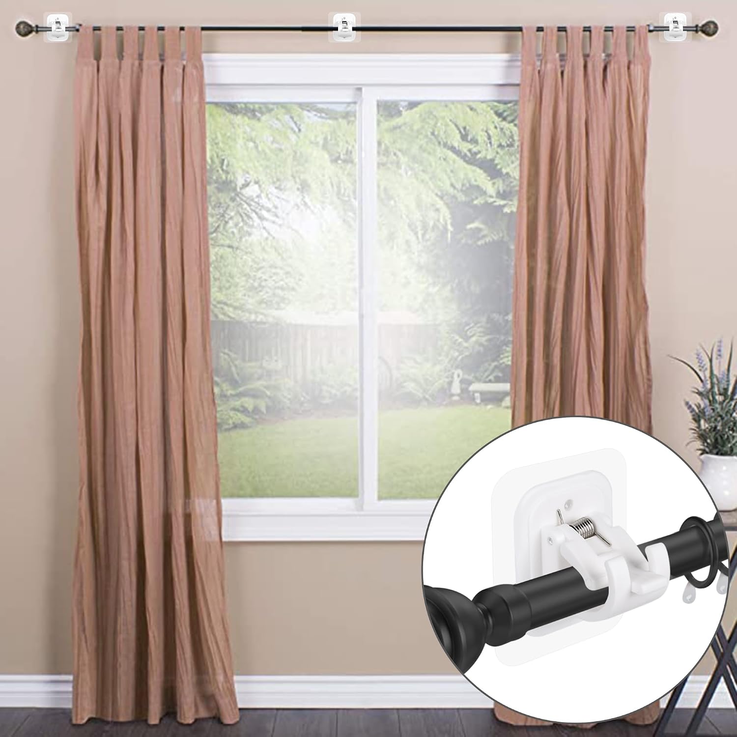 Self Adhesive No Drill Adjustable Curtain Rod Holder Hooks Brackets