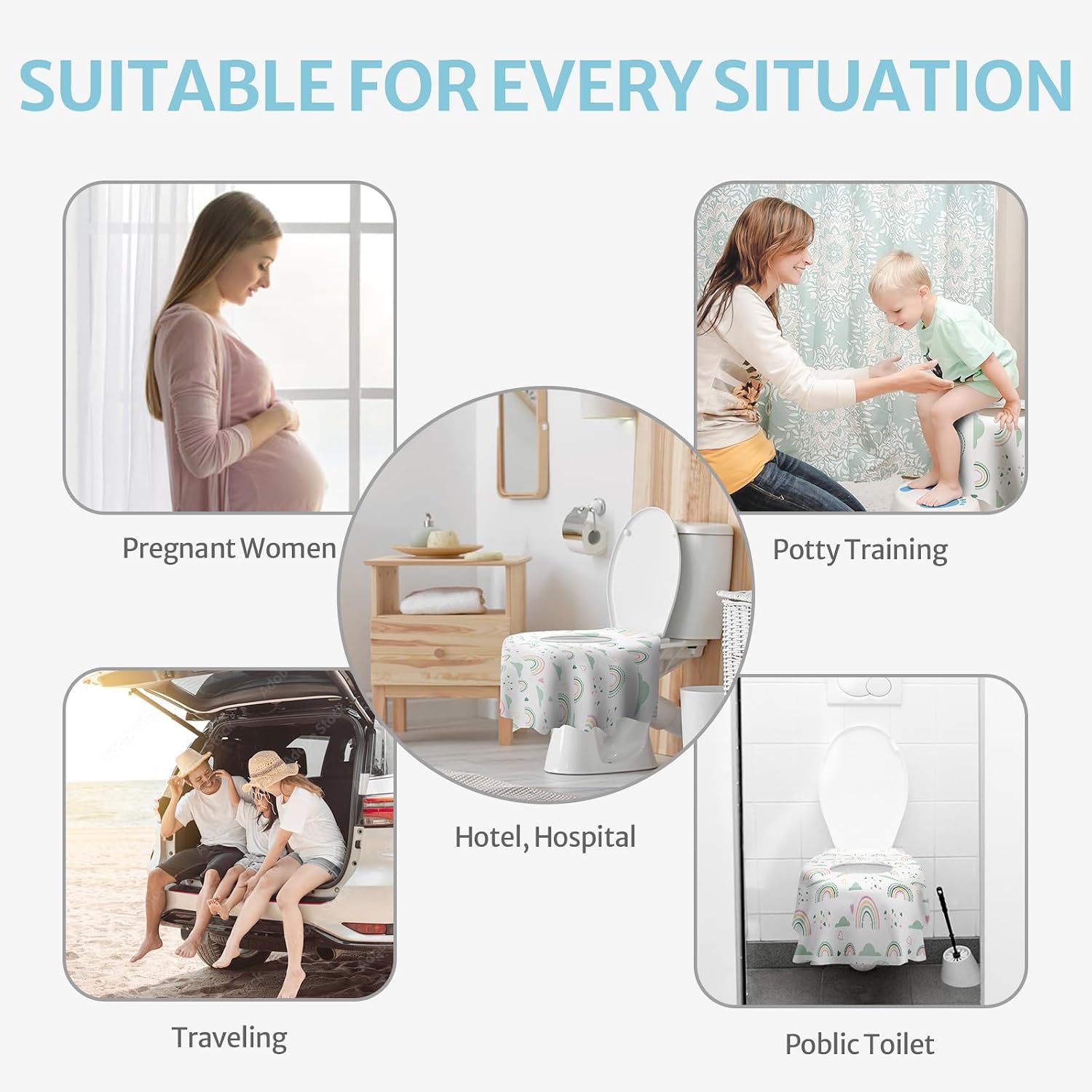 Blissful Diary 20 Pcs Toilet Seat Covers Disposable for Toddlers & Adults, Extra Large Waterproof, Portable Package for Travel, Kids Potty Training (Pack of 2)