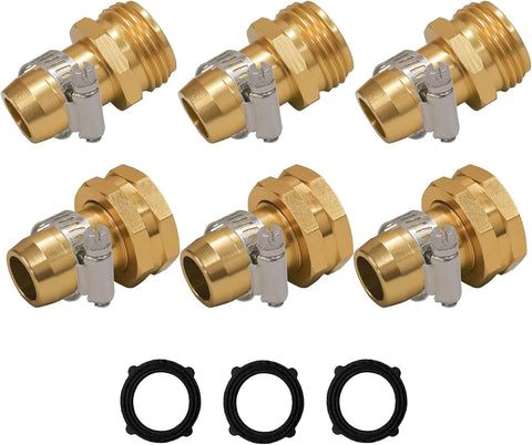 Hourleey Garden Hose Repair Connector with Clamps, Fit for 3/4" or 5/8" Garden Hose Fitting, Male and Female Hose Adapter Water Hose Repair Kit, 3 Set