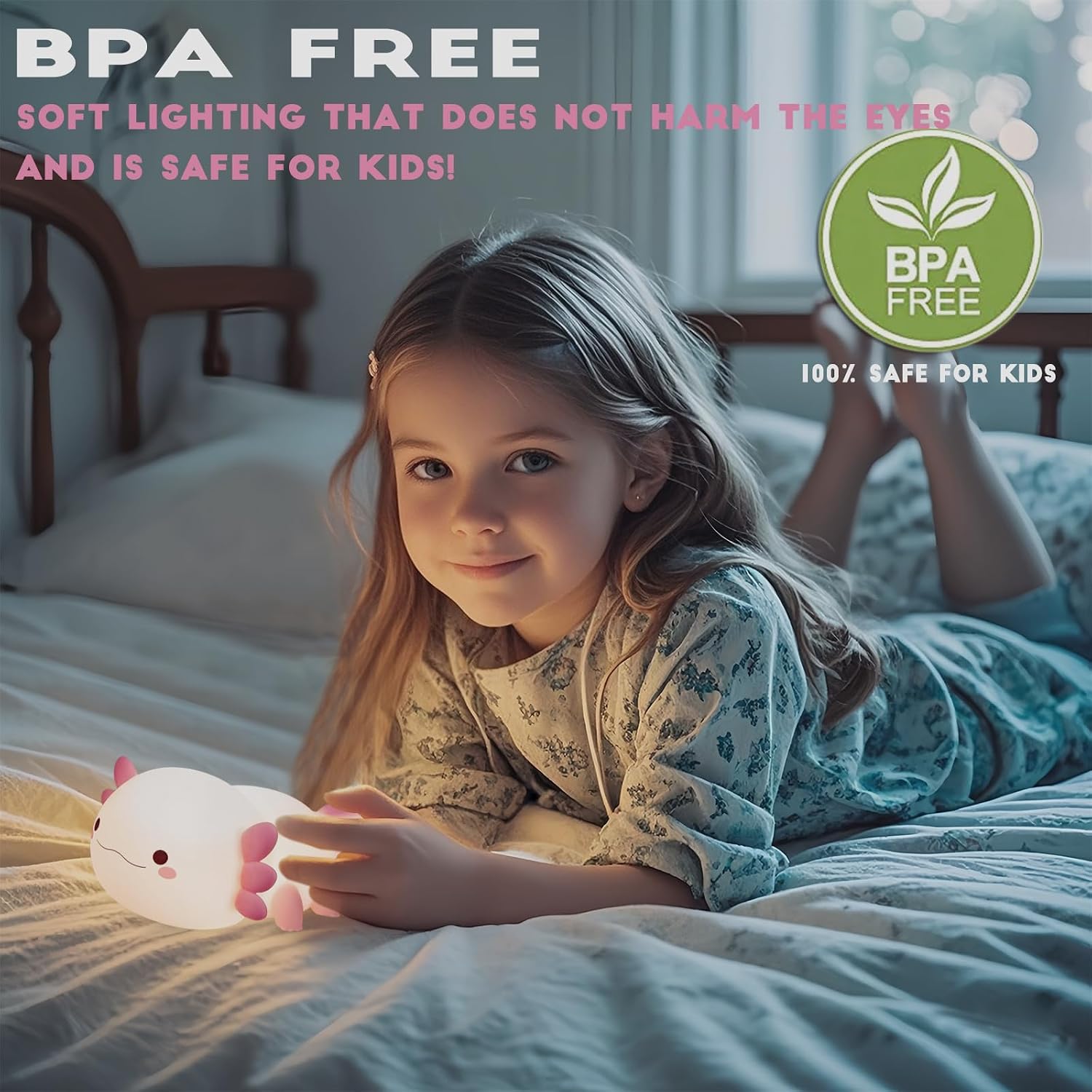 HAPPYBAG Axolotl Squishy Silicone Night Light, 2 Dimmable Warm Brightness