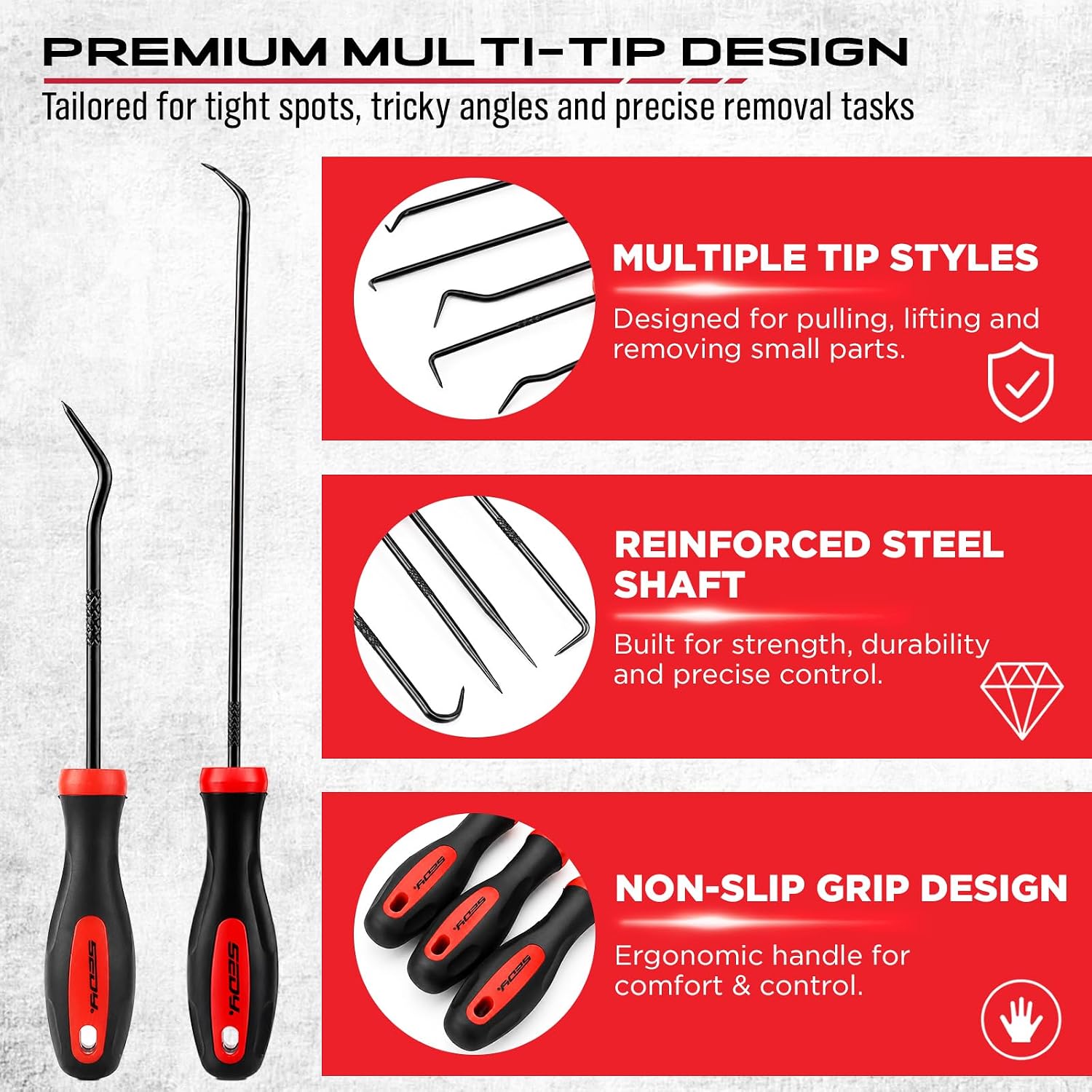 14PCS Pick and Hook Tool Set, Long and Mini Precision Pick Tools with Non-Slip Handles for O-Ring, Seal, Gasket and Hose Removal, Automotive Hook and Pick Set for Car Repair and Mechanical Maintenance