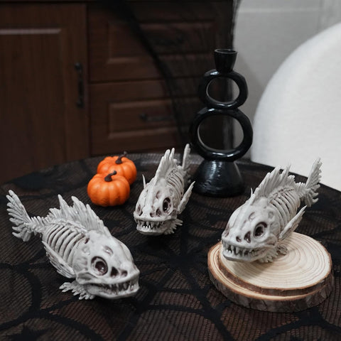 NEROSUN Halloween Fish Skeletons Decorations, 3 Pack 10" Animal Skeleton Plastic Realistic Bones, Fish Bones Spooky Graveyard Prop for Haunted House Halloween Party Decor