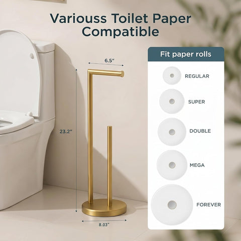 FORIOUS Toilet Paper Holder Stand with Storage for 4 Rolls, Brushed Gold