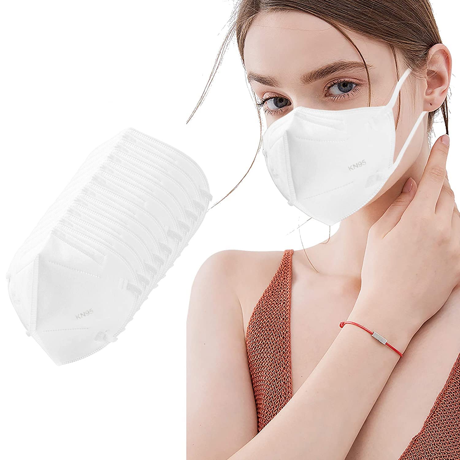 LEMENT 50PCS KN95 Face Mask, Cup Dust Masks with Elastic Ear Loops(White)