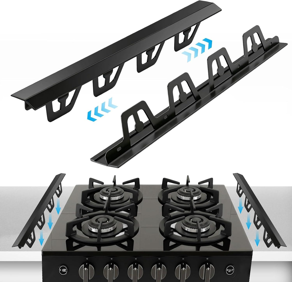 T-Shape Stove Gap Covers Stainless Steel, 2 Pack Stove Gap Filler Easy Retractable Length 13.8" to 27.5", Width 1.85" - ALMCALS Oven Gap Filler Stove Guards Range Trim Kit