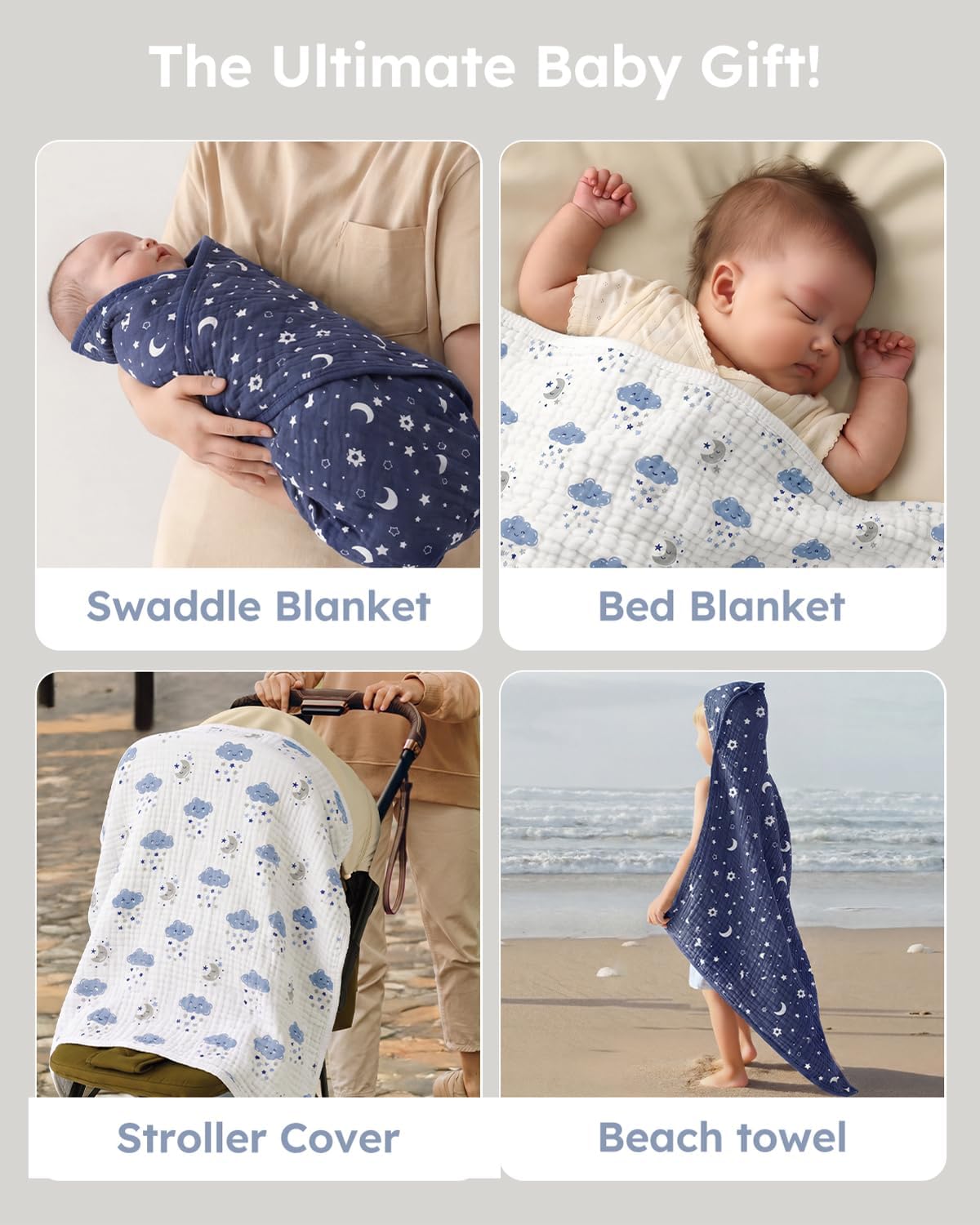 Yoofoss Hooded Baby Bath Towels 2 Pack 100% Muslin Organic Cotton with Hood