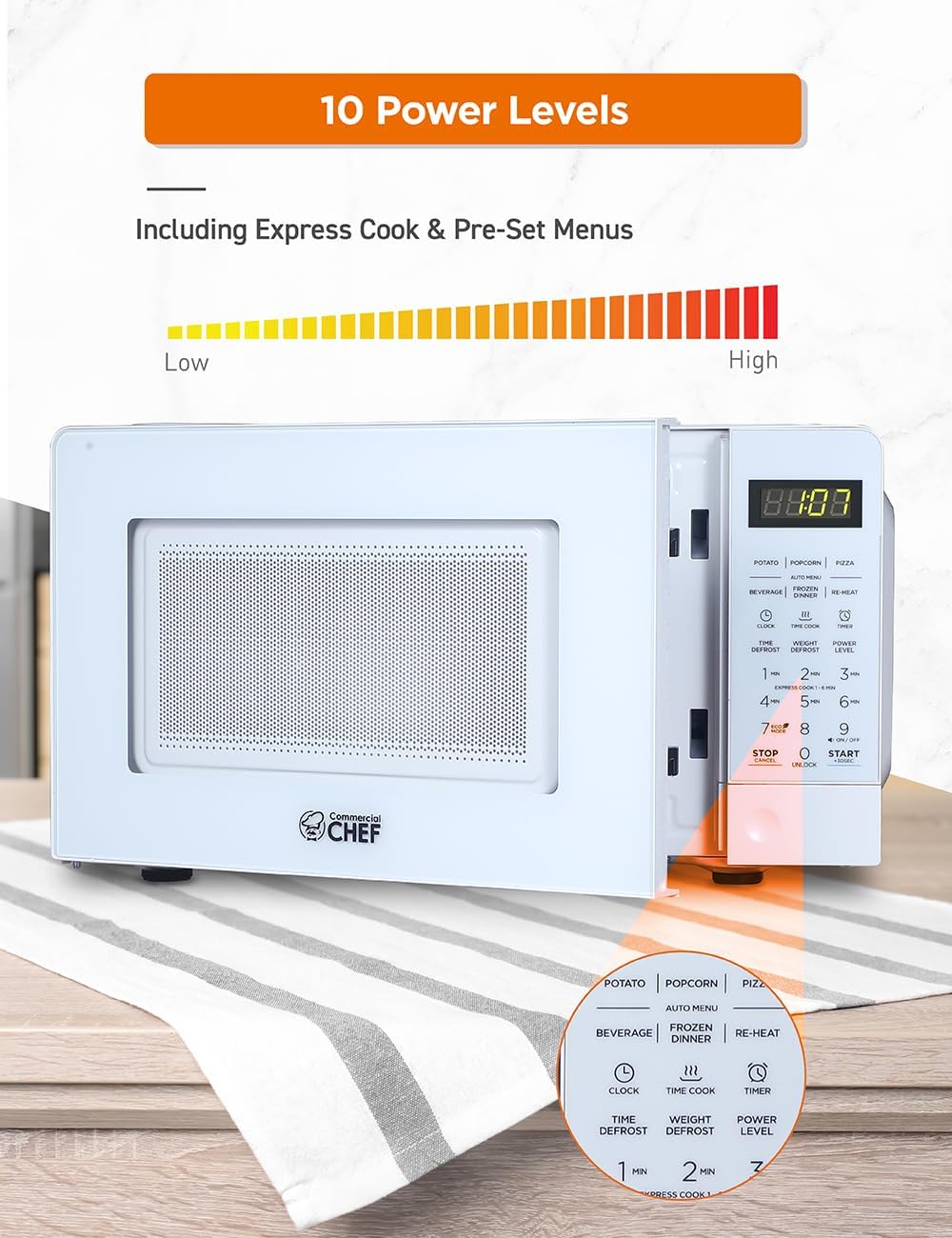 Commercial Chef 0.7 Cu. Ft. Countertop Microwave Oven, CHM770W, White