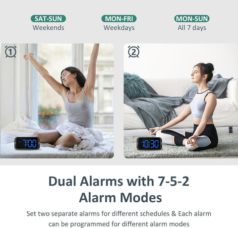 Odokee Digital Dual Alarm Clock for Bedroom with 0-100% Dimmable Display