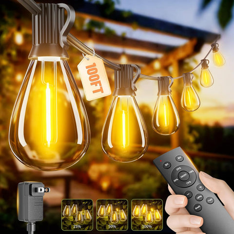50FT Outdoor String Lights with Remote & Dimmable, 18+1 Shatterproof Waterproof Bulbs, Dimmable Outside Hanging Patio Lights for Backyard, Porch, Deck, Garden 2200K Warm Yellow