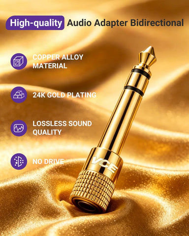 VCE 3.5mm to 1/4 Adapter Stereo Headphone Adapter, 24K Gold-Plated, 2-Pack