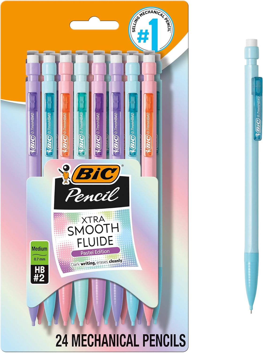 BIC Xtra-Smooth Pastel Mechanical Pencils, Medium Point, 0.7mm, 24-Count
