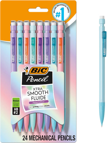 BIC Xtra-Smooth Pastel Mechanical Pencils, Medium Point, 0.7mm, 24-Count
